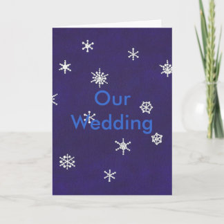 Copos de nieve en azul, nuestro Boda, tarjetas de 