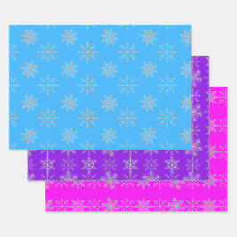 Copos de nieve en hojas azules, púrpura y rosa de 