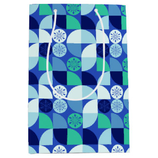Copos de nieve geométricos - fondo azul - bolsa de