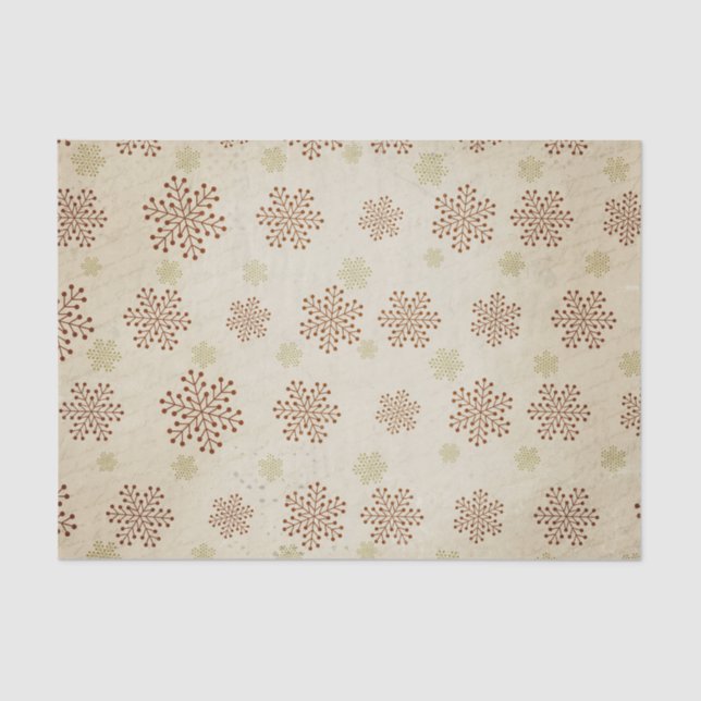 Copos de nieve marrones en papel de tejidos blanco (Anverso)