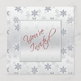 Copos de nieve plateados con invitación de fiesta