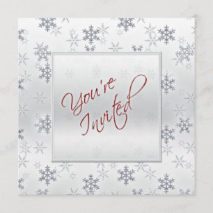 Copos de nieve plateados con invitación de fiesta 