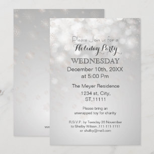 copos de nieve plateados y Invitaciones de fiesta