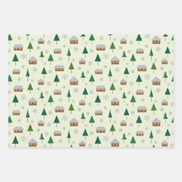 Copos de nieve y abetos envueltos en papel