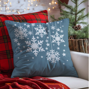 Copos de nieve y almohada de estrellas, azul