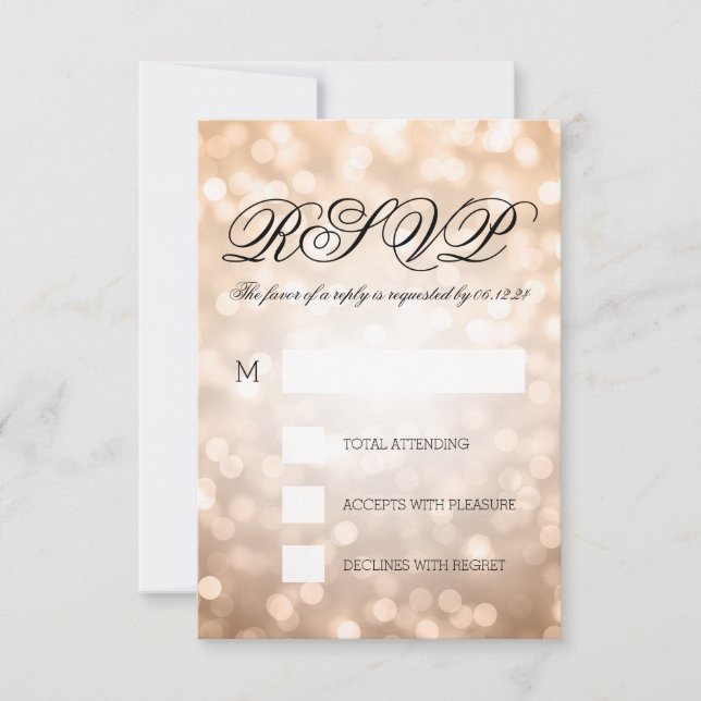 Copper Bokeh ilumina elegante matrimonio RSVP (Anverso)