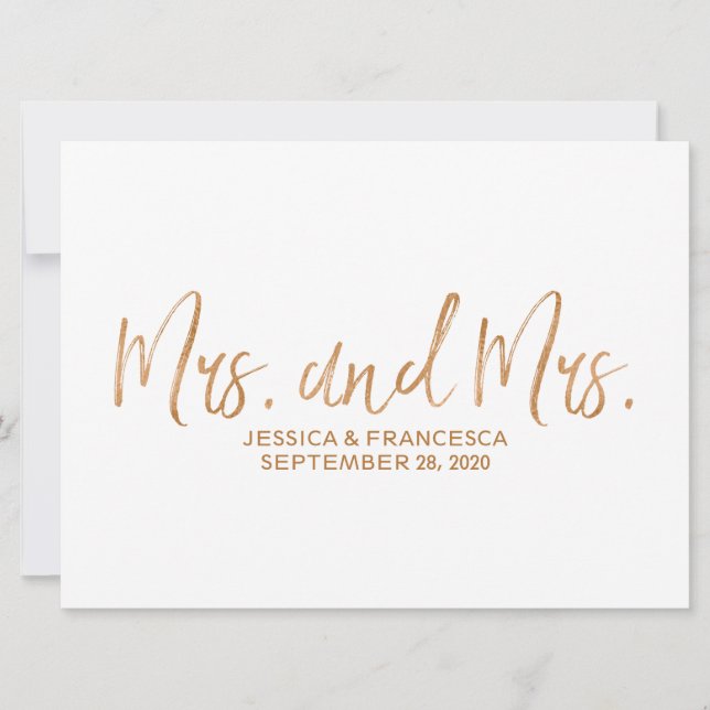 Copper "Sra. y Sra." Rótulo de Bodas lesbianas (Anverso)