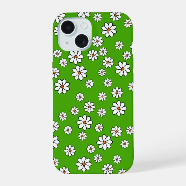 Coque Iphone fleurs blanches sur tapis vert (Reverso )