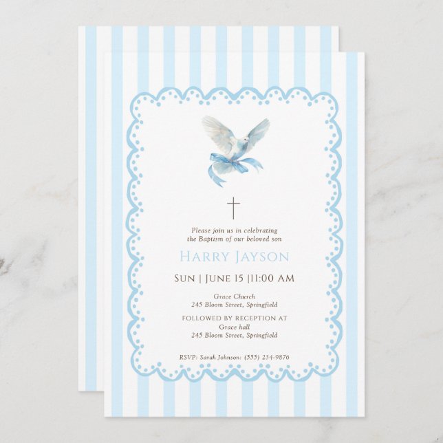 Coqueta azul Dove Baptism Invitación (Anverso / Reverso)