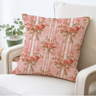 Coqueta rosa rosa floral vintage dobla almohada
