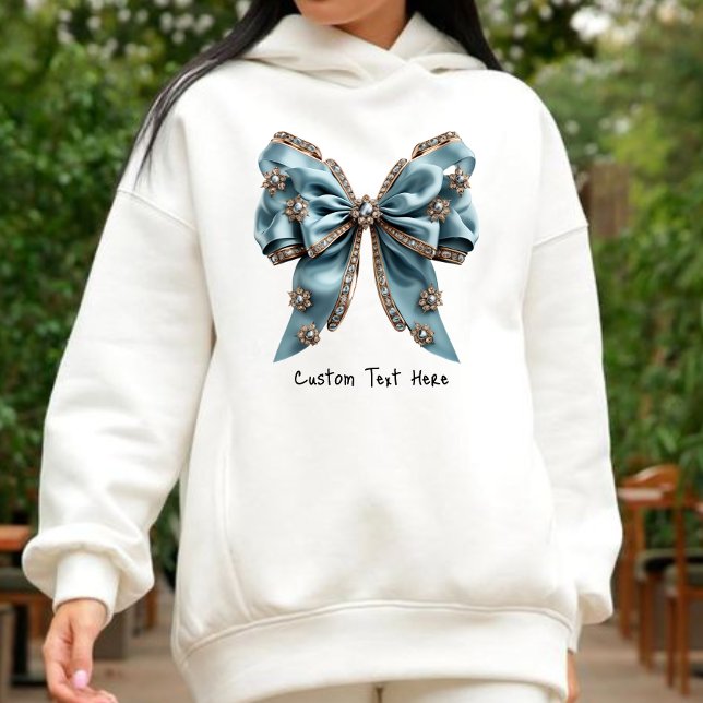 Coquette Aesthetic Blue Bow Custom Name Sweatshirt (Subido por el creador)