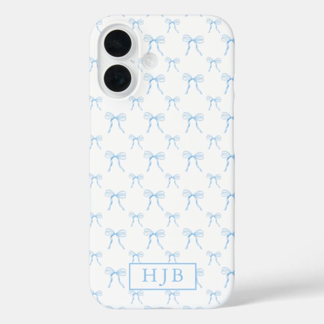 Coquette Bow Blue Monograma Primer Funda para iPho (Reverso )