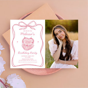 Coquette bow Cake cumpleaños Invitación a la foto