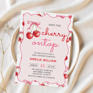 Coquette Bow Cherry en la mejor invitación de Baby
