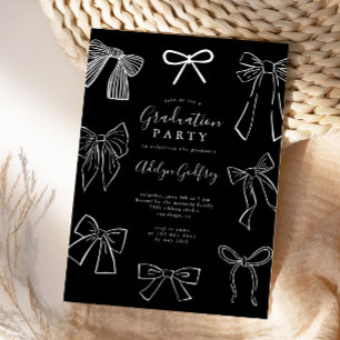 Coquette Bows Black Graduation Party Invitación