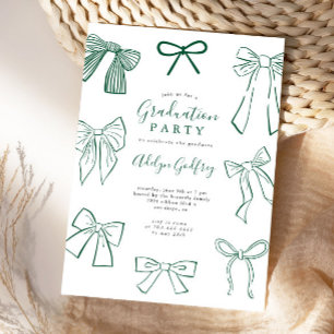 Coquette Bows Green Graduation Party Invitación
