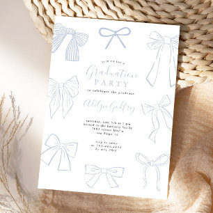 Coquette Bows Grey Graduation Party Invitación