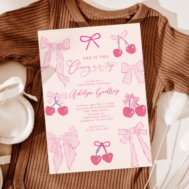 Coquette Cherry En La Invitación De Baby Shower Má (Subido por el creador)