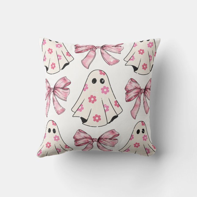 Coquette Fantasma Rosa Halloween Caída de almohada (Reverso)