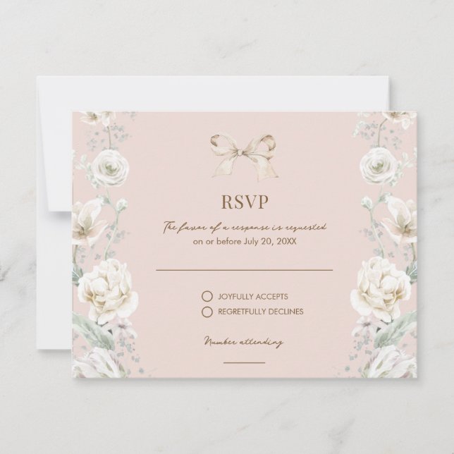 Coquette rosa Bow Floral Wedding RSVP (Anverso)