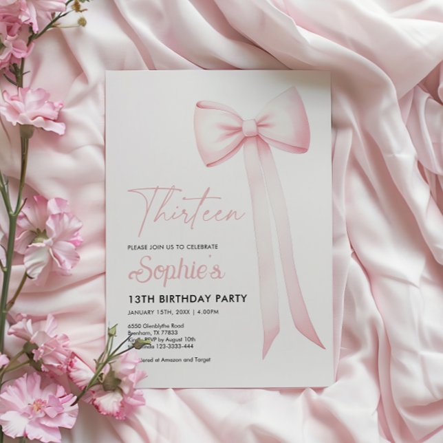 Coquette rosa Bow Invitación a los 13 años (Subido por el creador)