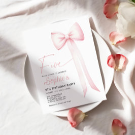 Coquette Rosa Bow Invitación de cumpleaños número