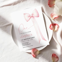 Coquette Rosa Bow Invitación de primer cumpleaños