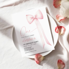 Coquette Rosa Bow Invitación de primer cumpleaños