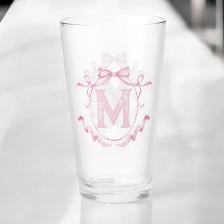 Coquette rosa Bow Monograma Personalizado Pint Bar
