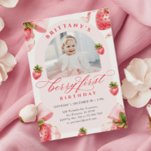 Coquette Strawberry 1er cumpleaños Invitación