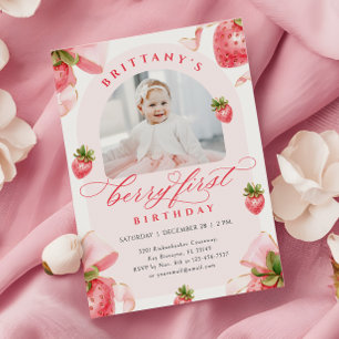 Coquette Strawberry 1er cumpleaños Invitación