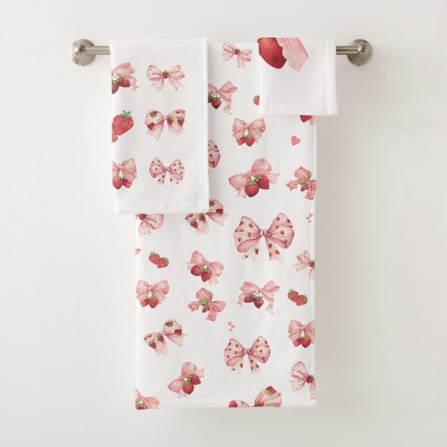 Coquette Strawberry & Bow Towel Set (3 Pieces)  (In situ)
