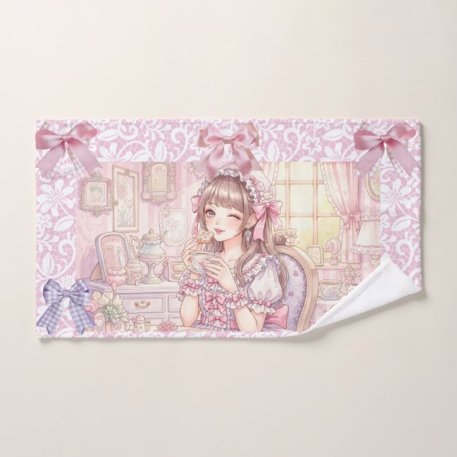 Coquette Tea Time – Pastel Ribbon  (Toalla de mano)