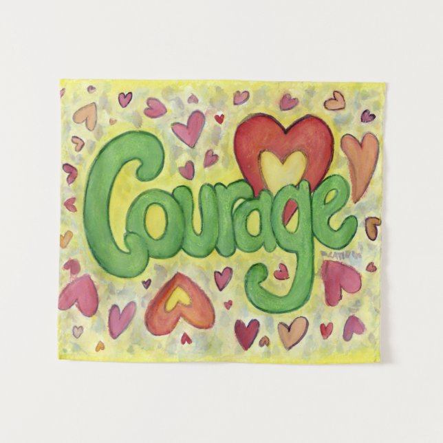 Coraje Corazón Palabra Arte Tapiz Decoración Pared (Anverso (horizontal))