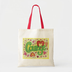 Coraje Palabra Corazón Arte Bolsas de Tote Inspira