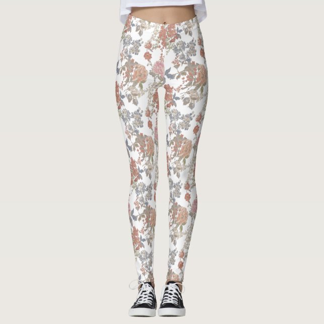 Coral acuarela Floral Leggings femeninas (Anverso)