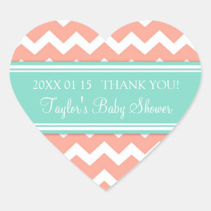 Coral Aqua Chevron Baby Shower Favor Pegatinas