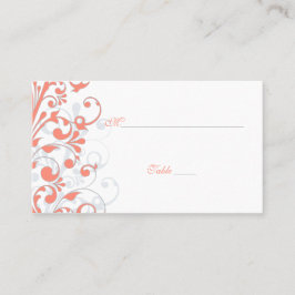 Coral, Boda floral blanco, tarjetas de plaza