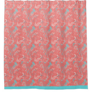 Coral brillante de moda, cortina de ducha