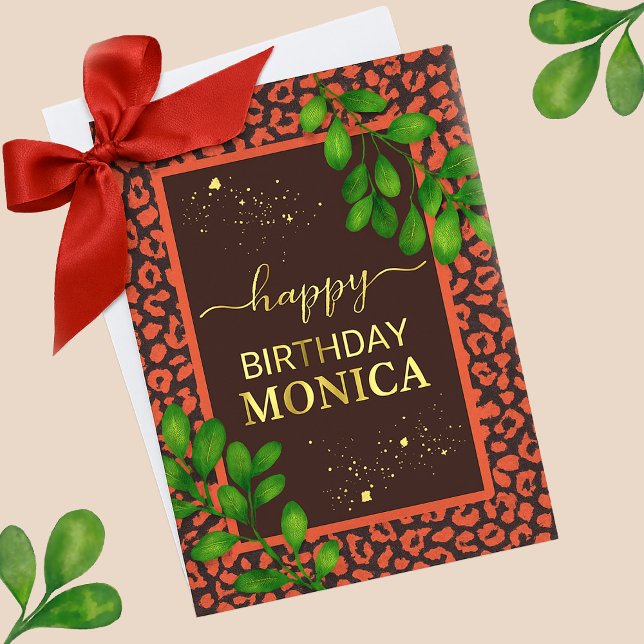 Coral Brown Leopard Print (Foil Greeting Card)