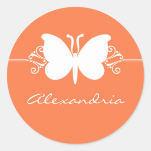 Coral Butterfly Swirls Pegatinas