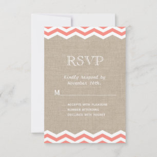 Coral Chevrons en Burlap RSVP