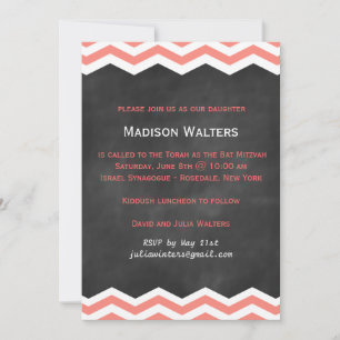 Coral Chevrons en Chalkboard Bat Mitzva Invitación