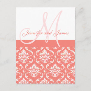 Coral Damask Monograma Nombres de tarjetas de resp