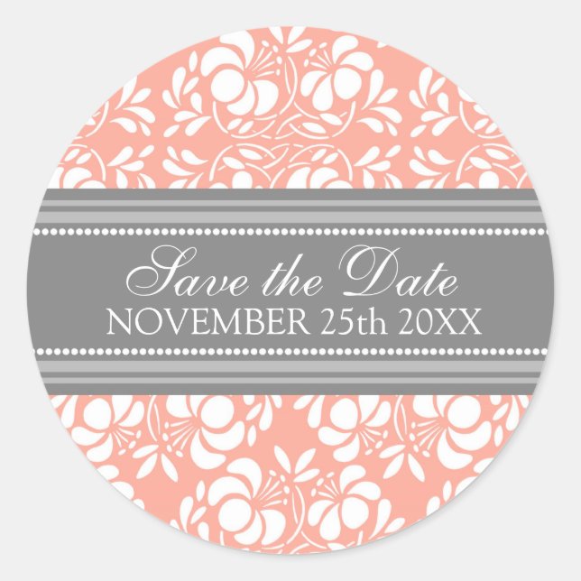 Coral Damask Save the Date Sello para sobres (Anverso)