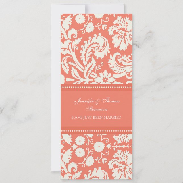 Coral Damask Tarjetas de Invitación recién casadas (Anverso)