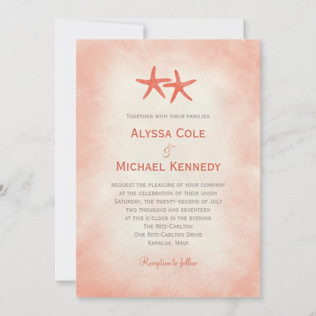 Coral de Invitación a la Boda Starfish (Anverso)