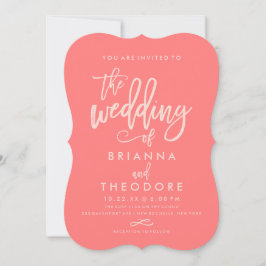 Coral de invitación de boda con mano de moda