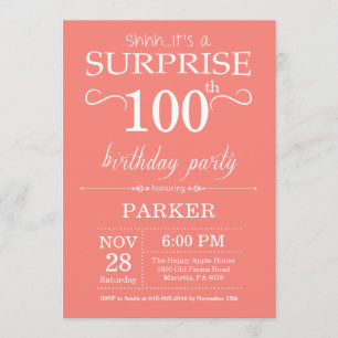 Coral de invitaciones de cumpleaños número 100 de 