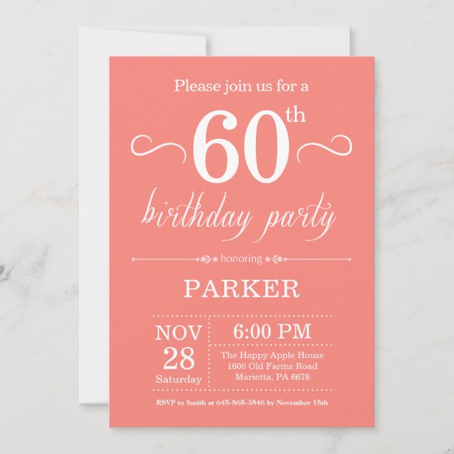 Coral de invitaciones de cumpleaños número 60 (Anverso)